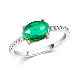shop OGI Ltd cabochon emerald diamond cocktail ring 