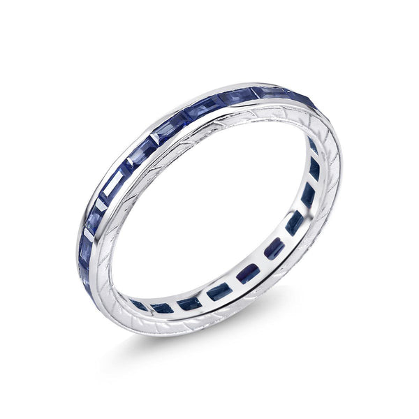 18 Karat Gold Baguette Sapphire Eternity Engraved Band - OGI-LTD