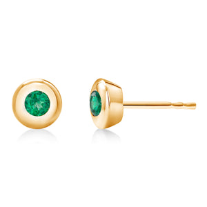 White Gold Bezel Set Emerald Stud Earrings Weighing 0.30 Carat