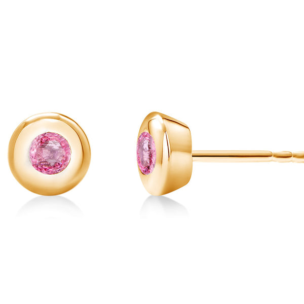 14 Karat Yellow Gold Bezel Set Pink Sapphire Stud Earrings Weighing 0.30 Carat