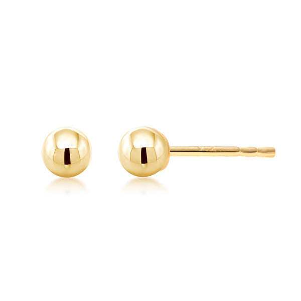 14 Karat Gold 3 Millimeter Ball Post Pair Stud Earrings - OGI-LTD