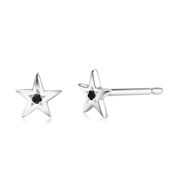 14 Karat Gold Mini Black Diamond Star Pair  Stud Earrings - OGI-LTD