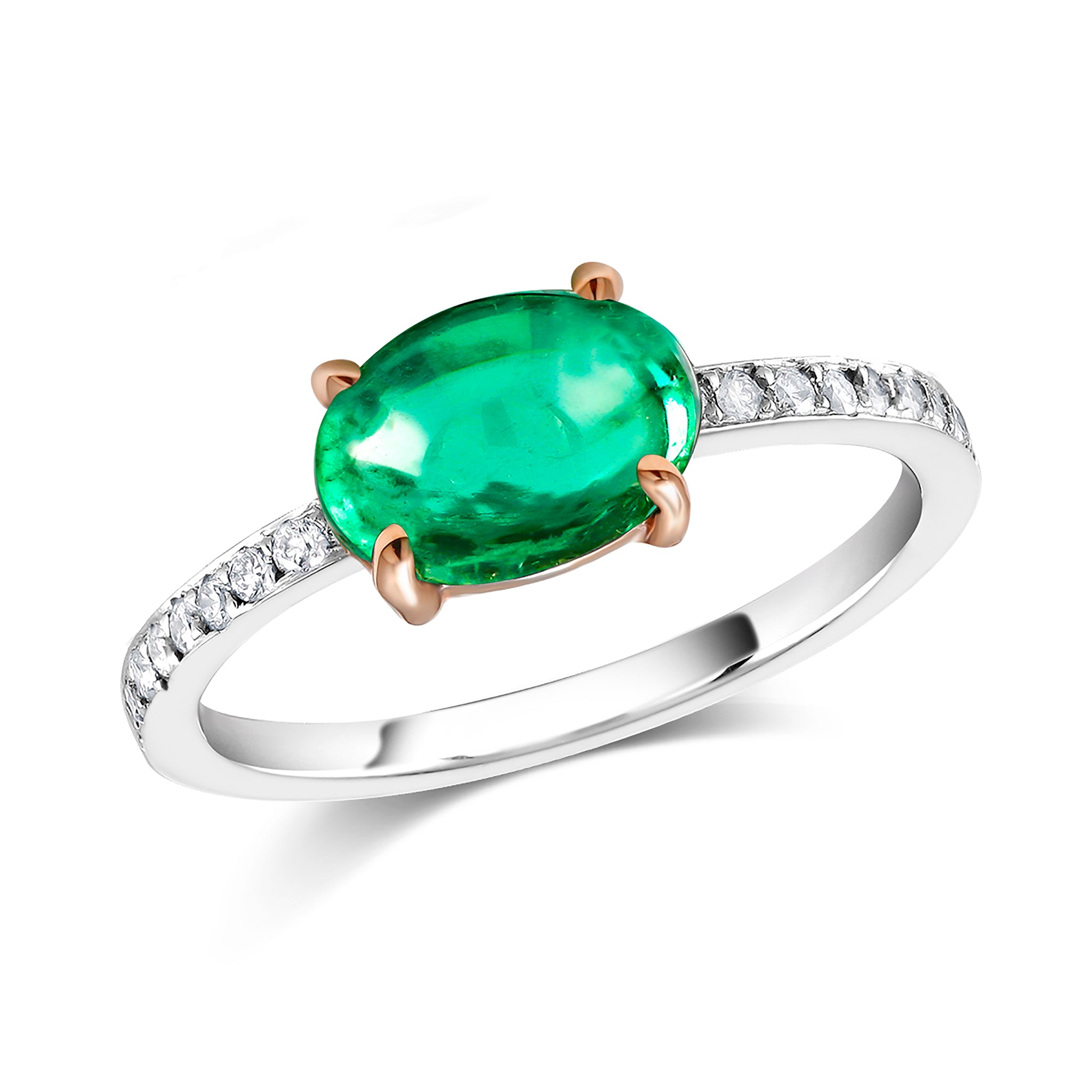 shop OGI Ltd cabochon emerald diamond cocktail ring 