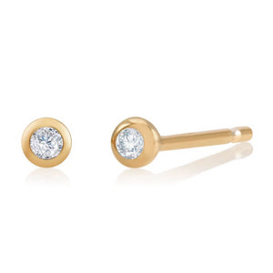 14 Karat Yellow Gold Tiny Bezel Set Diamond Studs Earrings - OGI-LTD