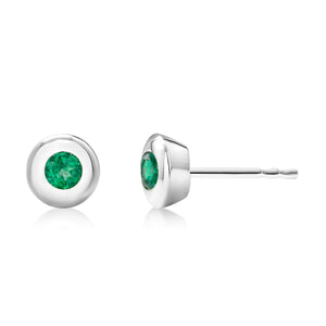 White Gold Bezel Set Emerald Stud Earrings Weighing 0.30 Carat