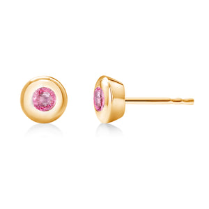 14 Karat Yellow Gold Bezel Set Pink Sapphire Stud Earrings Weighing 0.30 Carat