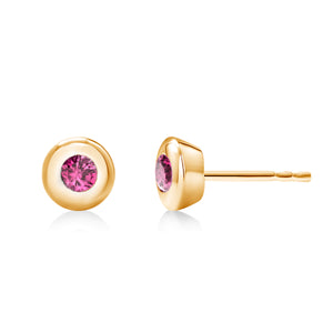 Yellow Gold Bezel Set Ruby Stud Earrings Weighing 0.30 Carat