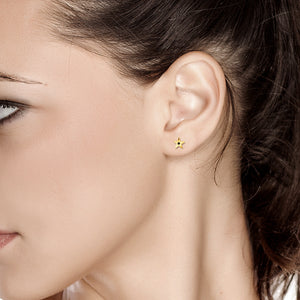 14 Karat Gold Mini Black Diamond Star Pair  Stud Earrings - OGI-LTD