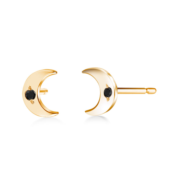 14 Karat Gold Black Diamond Half Moon Pair Stud Earrings - OGI-LTD