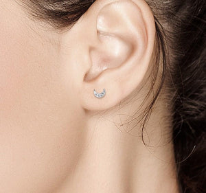 14 Karat Gold Half Moon Diamond Stud Earrings - OGI-LTD