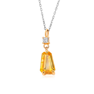 Tapered Baguette Yellow Sapphire and Diamond Yellow Gold Drop Necklace