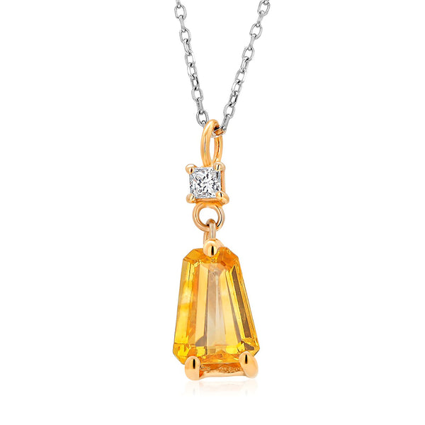 Tapered Baguette Yellow Sapphire and Diamond Yellow Gold Drop Necklace