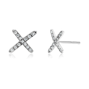 14 Karat White Gold Cross Diamond Stud Earrings - OGI-LTD