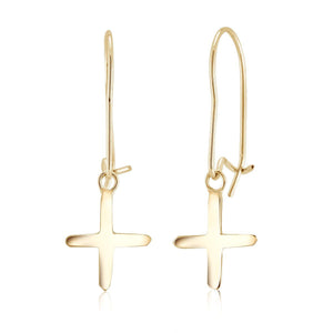 14 Karat Gold Cross Hoop Drop Earrings - OGI-LTD
