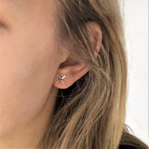 14 Karat Gold Black Diamond Cross Pair Stud Earrings - OGI-LTD