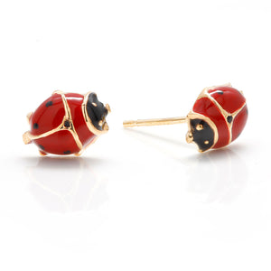 14 Karat Yellow Gold Enamel Ladybug Stud Earrings - OGI-LTD